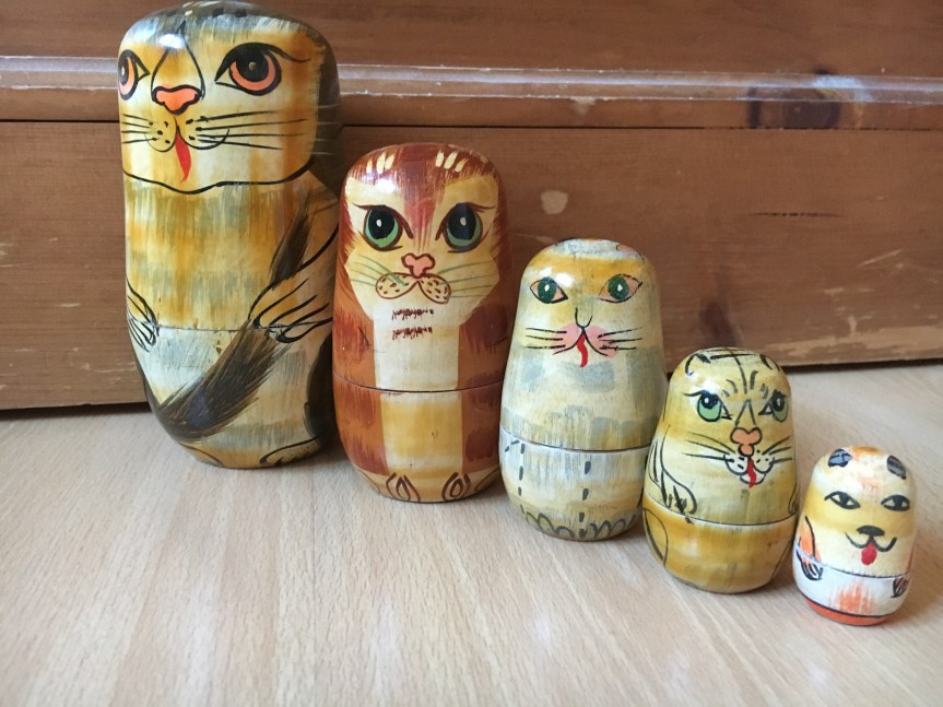 Russian nesting dolls with cat decoration